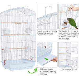 Open Top Metal Bird Cage with Feeders - White by Yaheetech