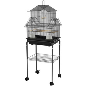 PawHut Bird Cage with Stand Slide Tray for Small Birds - Black by PawHut