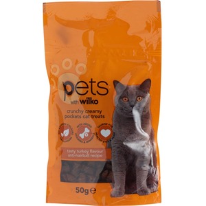 Tasty Turkey Anti Hairball Crunchy Creamy Pocket Cat Treats 50g