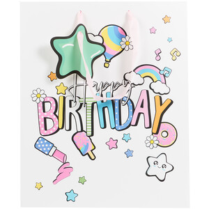 Pack of 2 Pastel Bday Large Gift Bags - White