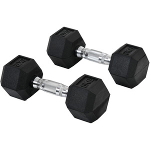 HOMCOM Hex Dumbbell Rubber Weights Sets - Black-2x6kg / 12.25kg by HOMCOM