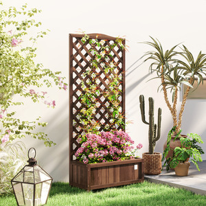Outsunny Garden Wooden Planter Box with Trellis by Outsunny