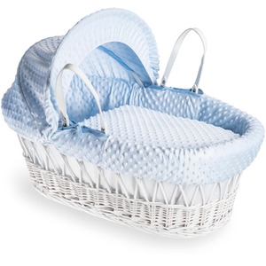 Dimple White Wicker Moses Basket - Blue by Clair de Lune