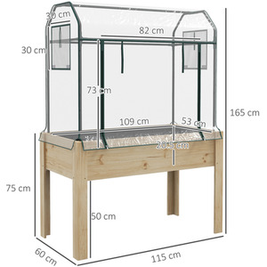 Outsunny Raised Garden Bed with Plastic Greenhouse Cover and Bed Liner - Natural and Clear by Outsunny