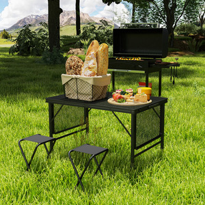 Outsunny 4.5ft Height Adjustable Camping Table with 2 Wing Panels - Black by Outsunny