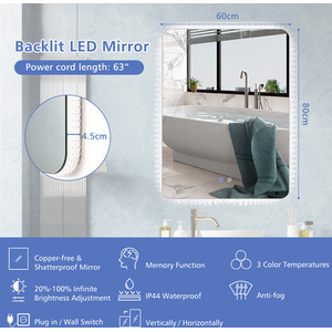 Costway 80CM x 60CM Shatterproof Wall Mounted Mirror-Silver - Silver by Costway
