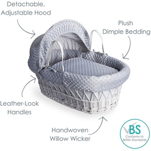 Dimple White Wicker Moses Basket - Grey by Clair de Lune