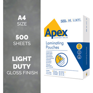 Apex Light Duty A4 Laminating Pouches - Pack of 500 - Transparent by Fellowes