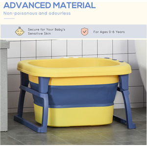 HOMCOM Baby Bath Tub Collapsible Non-Slip with Stool Seat - Yellow by HOMCOM