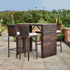 5 Piece Outdoor Garden Rattan High Bar Dining Set, Table and Chair Set - Brown by Teamson Home