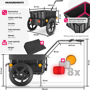Bicycle Trailer Cargoxpress - Multifunctional Hand Cart, 50kg Load Capacity - Black by tectake