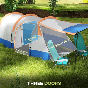 Outsunny 2-3 Man Camping Tent with Bedroom, Living Room and Porch - Orange by Outsunny