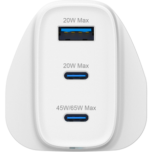 Dual USB-C USB-A 65W GaN Wall Charger - White by Groov-e