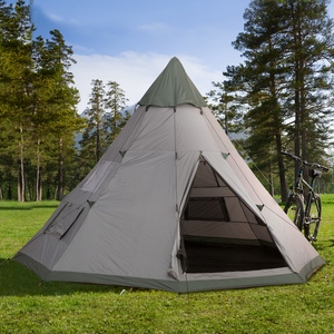 Outsunny 6 Men Tipi Tent - Olive Green, Grey by Outsunny