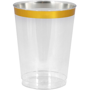 Pack of 8 Gold Rim Plastic Cups - Gold