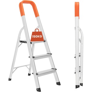 Small 3-Step Ladder Portable Folding Ladder - Orange by NOVECRAFTO