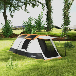 Outsunny 3-4 Man Camping Tent with Bedroom, Living Room and Porch - Orange by Outsunny