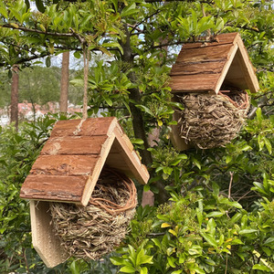 Woven House Martin Bird Nester with Roof - Brown / 2 by Selections