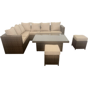Carolina Adjustable Rattan Table Set - Brown