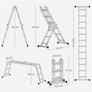 Multi-Purpose Aluminium Ladder - Silver by SONGMICS