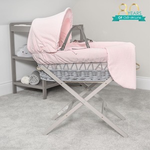 Waffle Grey Wicker Moses Basket - Pink by Clair de Lune