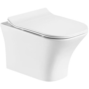 Rimless Wall Hung WC Toilet - Soft Close Seat Included - White by Fino Stone