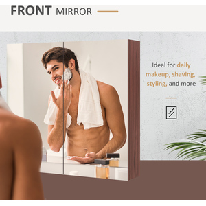 HOMCOM Double Door Bathroom Mirrored Cabinet - Light Walnut by HOMCOM