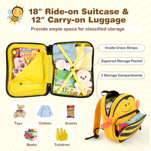 Kids Ride-on Hardshell Suitcase Backpack - Yellow by Costway