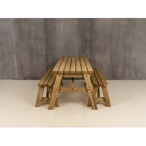 Victoria Rounded Space Saving Picnic Table Benches Set - Rustic brown / 210cm by Arbor Garden Solutions