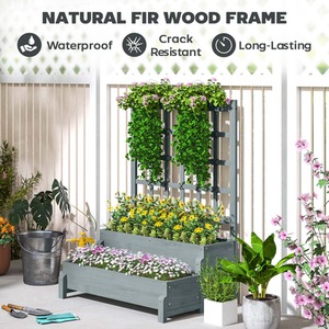 Outsunny 2-Tier Wooden Planter with Trellis and Drainage Holes by Outsunny