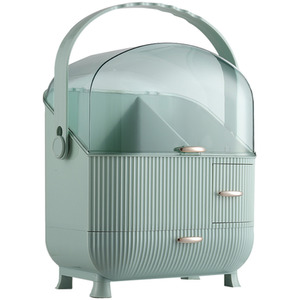 Large Make Up Organiser Dustproof Cosmetic Storage Box with Handle - Green by Livingandhome