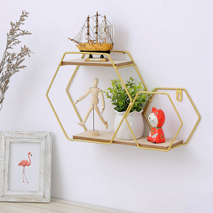 Honeycomb Modern Hexagonal Wall Floating Shelf - Gold by Livingandhome
