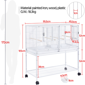 Stackable Metal Bird Cage with Rolling Stand - White by Yaheetech