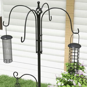 Bird Feeding Station Kit Wild Bird Feeder Pole with 6 Hooks - Black by PawHut