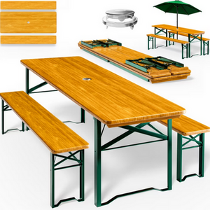 Beer Table Bench Set Foldable Wood - brown