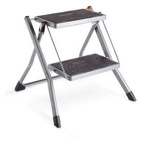 Anti Slip Feet Folding 2 Step Stool - Grey by VonHaus