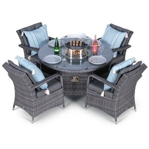 Arizona Fire Pit Round Rattan Patio Dining Set - Grey / 4 by Giardino