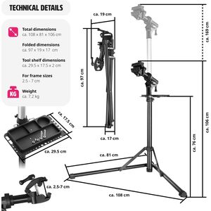 Bike Repair Stand Jan - Folding, Height-Adjustable, Suitable For E-Bikes - Grey & Black by tectake