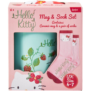 Strawberry Hello Kitty Mug and Sock Set - Blue and Pink