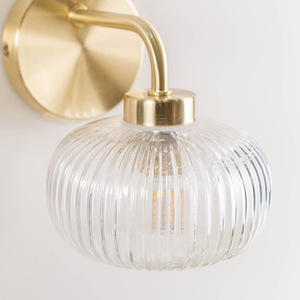 Amaia IP44 Bathroom Wall Light with Ribbed Glass Shade and Bulb - Gold by ValueLights