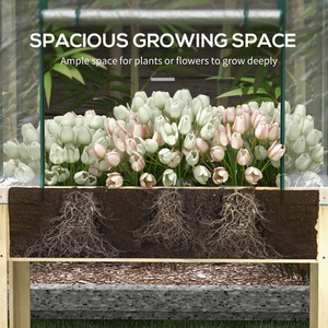 Outsunny Raised Garden Bed with Plastic Greenhouse Cover and Bed Liner - Natural and Clear by Outsunny