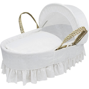 Broderie Anglaise White Moses Basket - White by Kinder Valley