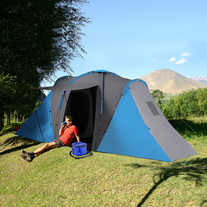 Outsunny 4-6 Man Tunnel Tent with 2 Bedroom and Living Area, Grey and Blue by Outsunny