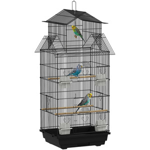 PawHut Bird Cage with Slide Tray for Small Birds - Black / 104cm by PawHut