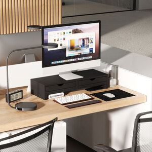 HOMCOM Adjustable Dual Monitor Stand Riser with Drawer - Black by HOMCOM