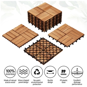 Pack of 27 Interlocking Deck Tiles Waterproof Acacia Wood - Wood by Yaheetech