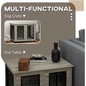 PawHut Dog Crate Furniture End Table Indoor for Medium and Large Dogs - Grey / 56cm by PawHut