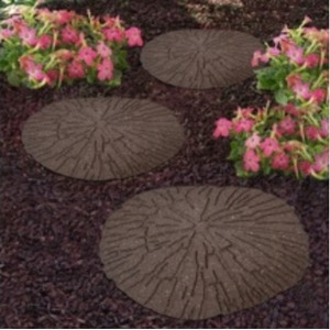 3 Brown Cracked Log Rubber Stepping Stones - Brown by Primeur