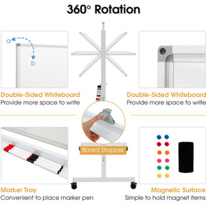 Costway Double-Sided Magnetic Mobile Whiteboard-White - White by Costway