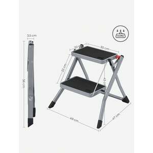 SONGMICS 2-Step Folding Ladder with Anti-Slip Mat - Grey by SONGMICS